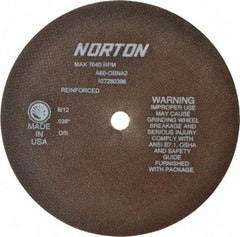 Norton - 8" 60 Grit Aluminum Oxide Cutoff Wheel - 0.035" Thick, 5/8" Arbor, 7,640 Max RPM, Use with Circular Saws - Apex Tool & Supply