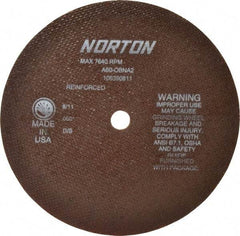 Norton - 8" 60 Grit Aluminum Oxide Cutoff Wheel - 0.06" Thick, 5/8" Arbor, 7,640 Max RPM, Use with Circular Saws - Apex Tool & Supply