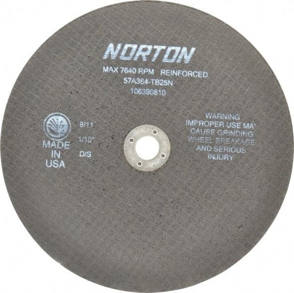 Norton - 8" 36 Grit Aluminum Oxide Cutoff Wheel - 1/16" Thick, 5/8" Arbor, 7,640 Max RPM, Use with Circular Saws - Apex Tool & Supply