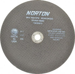Norton - 8" 36 Grit Aluminum Oxide Cutoff Wheel - 1/16" Thick, 5/8" Arbor, 7,640 Max RPM, Use with Circular Saws - Apex Tool & Supply