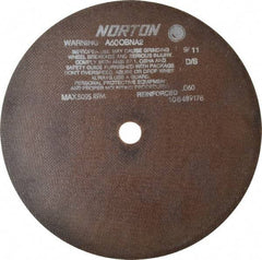 Norton - 12" 60 Grit Aluminum Oxide Cutoff Wheel - 0.06" Thick, 1" Arbor, 5,095 Max RPM, Use with Stationary Grinders - Apex Tool & Supply