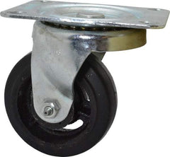 Fairbanks - 4" Diam x 1-1/2" Wide x 5-1/4" OAH Top Plate Mount Swivel Caster - Rubber, 200 Lb Capacity, Roller Bearing, 4 x 5" Plate - Apex Tool & Supply