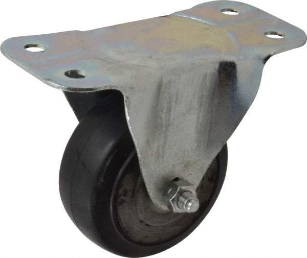 Fairbanks - 3" Diam x 1-3/8" Wide x 4" OAH Top Plate Mount Rigid Caster - Rubber, 170 Lb Capacity, Roller Bearing, 2-1/4 x 5-1/8" Plate - Apex Tool & Supply