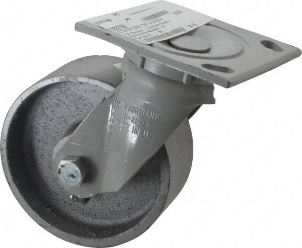 Fairbanks - 5" Diam x 2" Wide x 6-1/2" OAH Top Plate Mount Swivel Caster - Semi-Steel, 1,000 Lb Capacity, Roller Bearing, 4 x 4-1/2" Plate - Apex Tool & Supply
