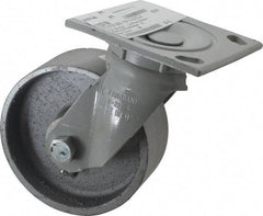 Fairbanks - 5" Diam x 2" Wide x 6-1/2" OAH Top Plate Mount Swivel Caster - Semi-Steel, 1,000 Lb Capacity, Roller Bearing, 4 x 4-1/2" Plate - Apex Tool & Supply