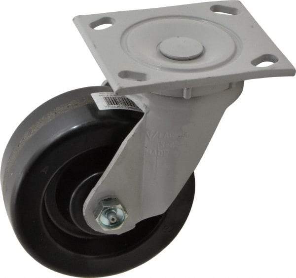 Fairbanks - 5" Diam x 2" Wide x 6-1/2" OAH Top Plate Mount Swivel Caster - Phenolic, 1,000 Lb Capacity, Roller Bearing, 4 x 4-1/2" Plate - Apex Tool & Supply