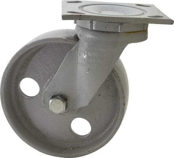 Fairbanks - 6" Diam x 2" Wide x 7-1/4" OAH Top Plate Mount Swivel Caster - Semi-Steel, 1,200 Lb Capacity, Roller Bearing, 4 x 4-1/2" Plate - Apex Tool & Supply