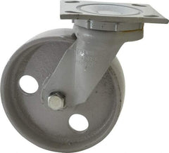 Fairbanks - 6" Diam x 2" Wide x 7-1/4" OAH Top Plate Mount Swivel Caster - Semi-Steel, 1,200 Lb Capacity, Roller Bearing, 4 x 4-1/2" Plate - Apex Tool & Supply