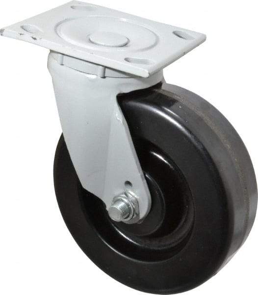 Fairbanks - 6" Diam x 2" Wide x 7-1/4" OAH Top Plate Mount Swivel Caster - Phenolic, 1,200 Lb Capacity, Roller Bearing, 4 x 4-1/2" Plate - Apex Tool & Supply