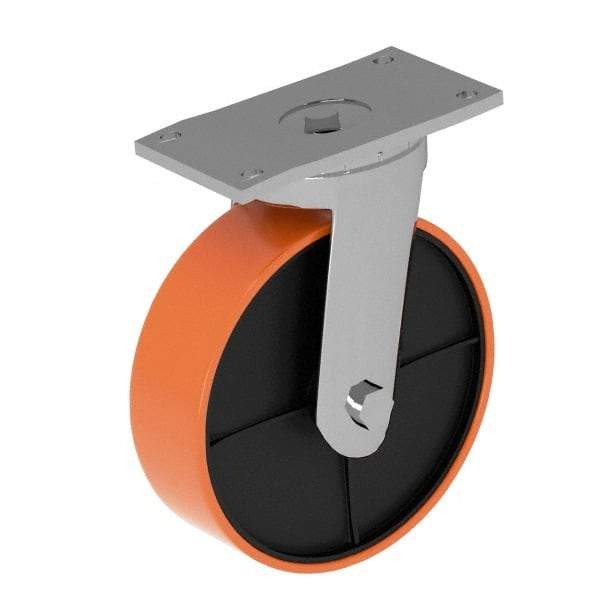 Fairbanks - 8" Diam x 2" Wide x 9-1/2" OAH Top Plate Mount Swivel Caster - Polyurethane, 1,200 Lb Capacity, Roller Bearing, 4 x 4-1/2" Plate - Apex Tool & Supply