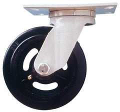 Fairbanks - 6" Diam x 2" Wide x 7-1/4" OAH Top Plate Mount Swivel Caster - Rubber, 410 Lb Capacity, Roller Bearing, 4-1/2 x 6-1/4" Plate - Apex Tool & Supply