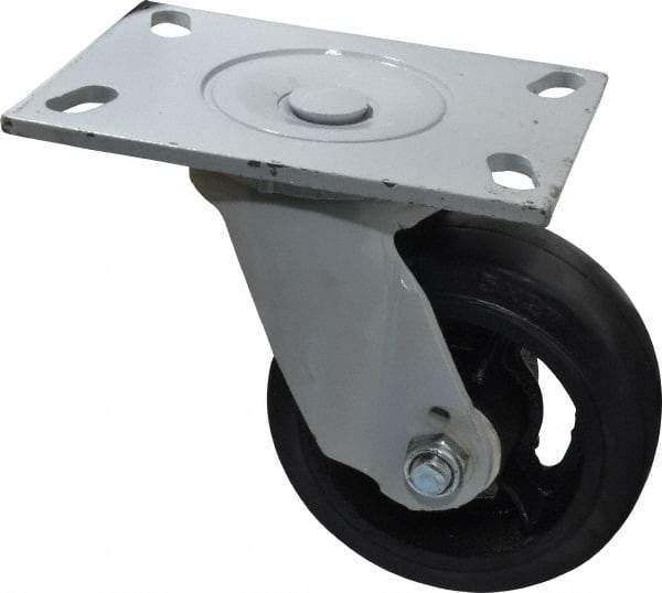 Fairbanks - 5" Diam x 2" Wide x 9-1/2" OAH Top Plate Mount Swivel Caster - Rubber, 350 Lb Capacity, Roller Bearing, 4-1/2 x 6-1/4" Plate - Apex Tool & Supply