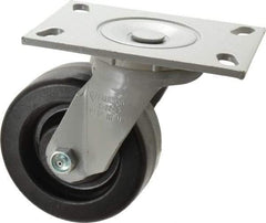 Fairbanks - 5" Diam x 2" Wide x 6-1/2" OAH Top Plate Mount Swivel Caster - Phenolic, 1,000 Lb Capacity, Roller Bearing, 4-1/2 x 6-1/4" Plate - Apex Tool & Supply