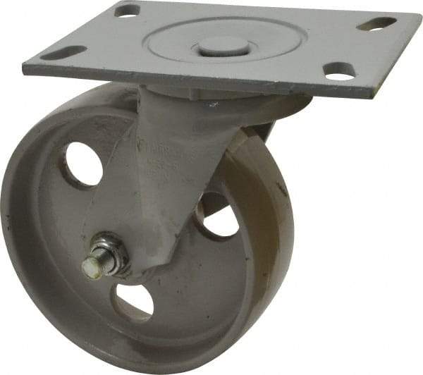 Fairbanks - 6" Diam x 2" Wide x 7-1/4" OAH Top Plate Mount Swivel Caster - Semi-Steel, 1,200 Lb Capacity, Roller Bearing, 4-1/2 x 6-1/4" Plate - Apex Tool & Supply