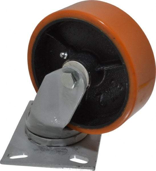 Fairbanks - 6" Diam x 2" Wide x 7-1/4" OAH Top Plate Mount Swivel Caster - Polyurethane, 1,000 Lb Capacity, Roller Bearing, 4-1/2 x 6-1/4" Plate - Apex Tool & Supply