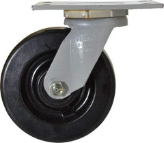 Fairbanks - 6" Diam x 2" Wide x 7-1/4" OAH Top Plate Mount Swivel Caster - Phenolic, 1,200 Lb Capacity, Roller Bearing, 4-1/2 x 6-1/4" Plate - Apex Tool & Supply