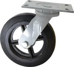 Fairbanks - 8" Diam x 2" Wide x 9-1/2" OAH Top Plate Mount Swivel Caster - Rubber, 500 Lb Capacity, Roller Bearing, 4-1/2 x 6-1/4" Plate - Apex Tool & Supply