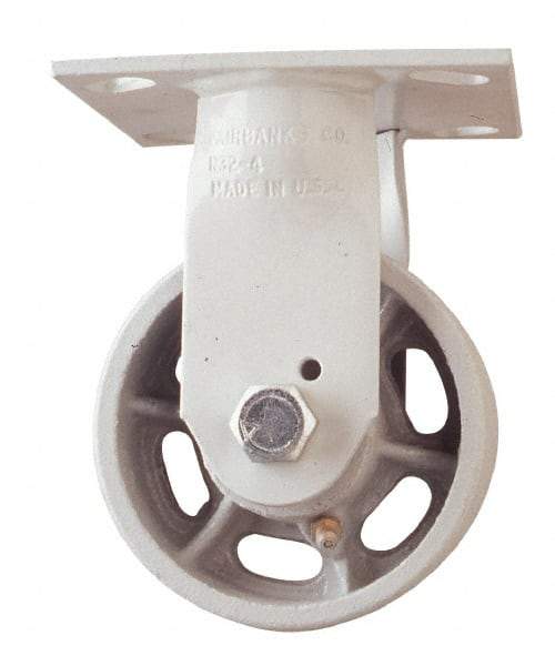 Fairbanks - 8" Diam x 2" Wide x 9-1/2" OAH Top Plate Mount Rigid Caster - Rubber, 500 Lb Capacity, Roller Bearing, 4-1/2 x 6-1/4" Plate - Apex Tool & Supply