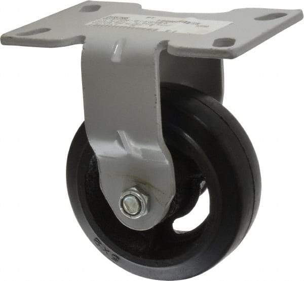 Fairbanks - 5" Diam x 2" Wide x 6-1/2" OAH Top Plate Mount Rigid Caster - Rubber, 350 Lb Capacity, Roller Bearing, 4-1/2 x 6-1/4" Plate - Apex Tool & Supply