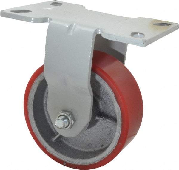 Fairbanks - 5" Diam x 2" Wide x 6-1/2" OAH Top Plate Mount Rigid Caster - Polyurethane, 700 Lb Capacity, Roller Bearing, 4-1/2 x 6-1/4" Plate - Apex Tool & Supply