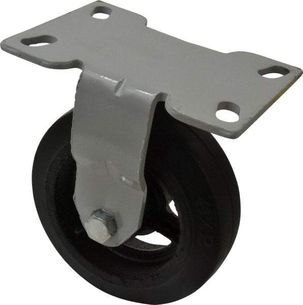 Fairbanks - 6" Diam x 2" Wide x 7-1/4" OAH Top Plate Mount Rigid Caster - Rubber, 410 Lb Capacity, Roller Bearing, 4-1/2 x 6-1/4" Plate - Apex Tool & Supply