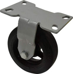 Fairbanks - 6" Diam x 2" Wide x 7-1/4" OAH Top Plate Mount Rigid Caster - Rubber, 410 Lb Capacity, Roller Bearing, 4-1/2 x 6-1/4" Plate - Apex Tool & Supply