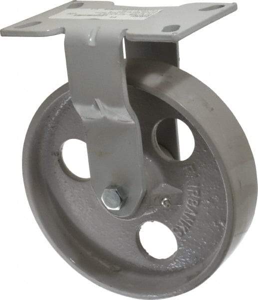 Fairbanks - 8" Diam x 2" Wide x 9-1/2" OAH Top Plate Mount Rigid Caster - Semi-Steel, 1,200 Lb Capacity, Roller Bearing, 4-1/2 x 6-1/4" Plate - Apex Tool & Supply