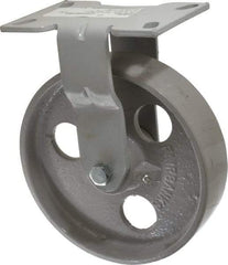 Fairbanks - 8" Diam x 2" Wide x 9-1/2" OAH Top Plate Mount Rigid Caster - Semi-Steel, 1,200 Lb Capacity, Roller Bearing, 4-1/2 x 6-1/4" Plate - Apex Tool & Supply