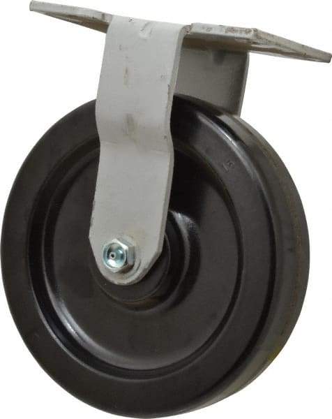 Fairbanks - 8" Diam x 2" Wide x 9-1/2" OAH Top Plate Mount Rigid Caster - Phenolic, 1,200 Lb Capacity, Roller Bearing, 4-1/2 x 6-1/4" Plate - Apex Tool & Supply