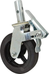 Fairbanks - 9-1/2" Diam x 2" Wide, Rubber Molded on 70 Durometer Swivel with Brake Double Braking Lock Design Caster - 500 Lb Capacity, Round Scaffold Stem Mount, Roller Bearing - Apex Tool & Supply