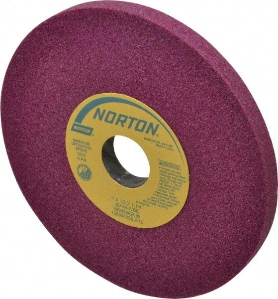 Norton - 7" Diam x 1-1/4" Hole x 1/2" Thick, I Hardness, 46 Grit Surface Grinding Wheel - Aluminum Oxide, Type 1, Coarse Grade, 3,600 Max RPM, Vitrified Bond, No Recess - Apex Tool & Supply