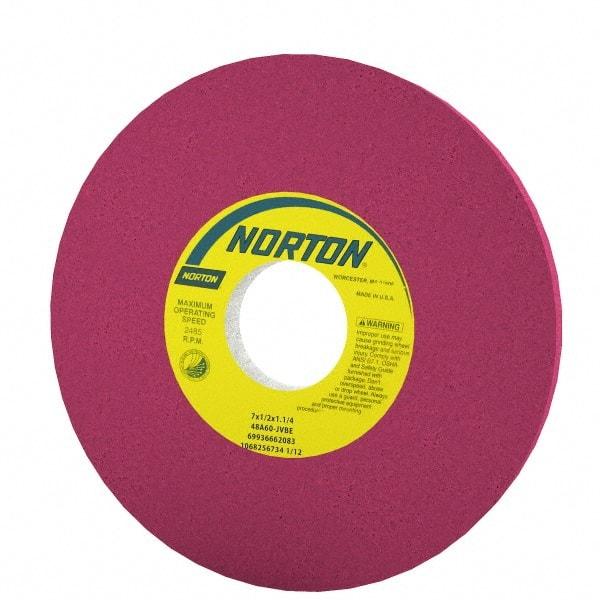 Norton - 7" Diam x 1-1/4" Hole x 1/2" Thick, J Hardness, 46 Grit Surface Grinding Wheel - Aluminum Oxide, Type 1, Coarse Grade, 3,600 Max RPM, Vitrified Bond, No Recess - Apex Tool & Supply