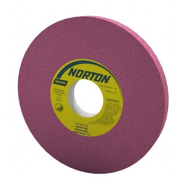 Norton - 7" Diam x 1-1/4" Hole x 1/2" Thick, J Hardness, 60 Grit Surface Grinding Wheel - Aluminum Oxide, Type 1, Medium Grade, 3,600 Max RPM, Vitrified Bond, No Recess - Apex Tool & Supply