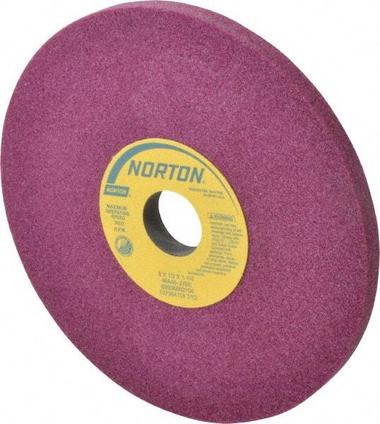 Norton - 8" Diam x 1-1/4" Hole x 1/2" Thick, J Hardness, 46 Grit Surface Grinding Wheel - Aluminum Oxide, Type 1, Coarse Grade, 3,600 Max RPM, Vitrified Bond, No Recess - Apex Tool & Supply