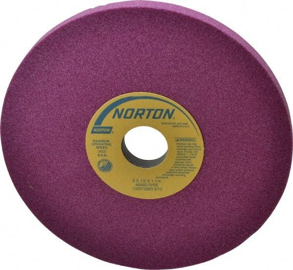 Norton - 8" Diam x 1-1/4" Hole x 1/2" Thick, I Hardness, 60 Grit Surface Grinding Wheel - Aluminum Oxide, Type 1, Medium Grade, 3,600 Max RPM, Vitrified Bond, No Recess - Apex Tool & Supply