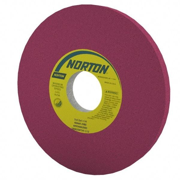 Norton - 8" Diam x 1-1/4" Hole x 1/2" Thick, J Hardness, 60 Grit Surface Grinding Wheel - Aluminum Oxide, Type 1, Medium Grade, 3,600 Max RPM, Vitrified Bond, No Recess - Apex Tool & Supply
