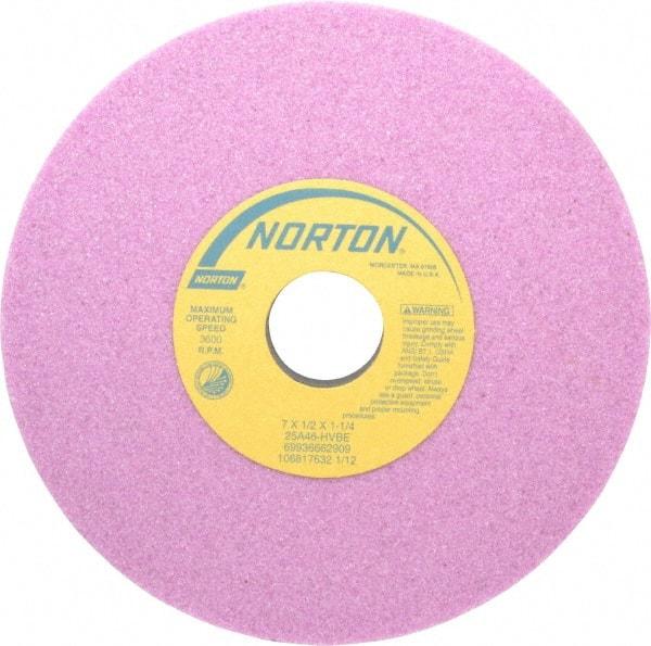 Norton - 7" Diam x 1-1/4" Hole x 1/2" Thick, H Hardness, 46 Grit Surface Grinding Wheel - Aluminum Oxide, Type 1, Coarse Grade, 3,600 Max RPM, Vitrified Bond, No Recess - Apex Tool & Supply
