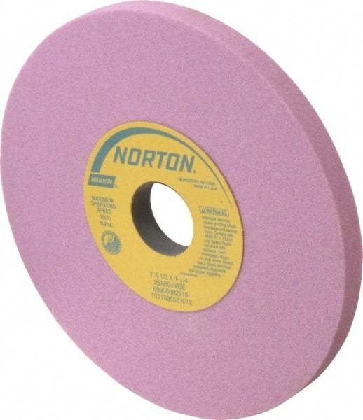 Norton - 7" Diam x 1-1/4" Hole x 1/2" Thick, I Hardness, 60 Grit Surface Grinding Wheel - Aluminum Oxide, Type 1, Medium Grade, 3,600 Max RPM, Vitrified Bond, No Recess - Apex Tool & Supply