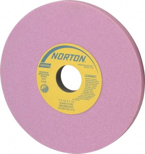 Norton - 7" Diam x 1-1/4" Hole x 1/2" Thick, K Hardness, 60 Grit Surface Grinding Wheel - Aluminum Oxide, Type 1, Medium Grade, 3,600 Max RPM, Vitrified Bond, No Recess - Apex Tool & Supply