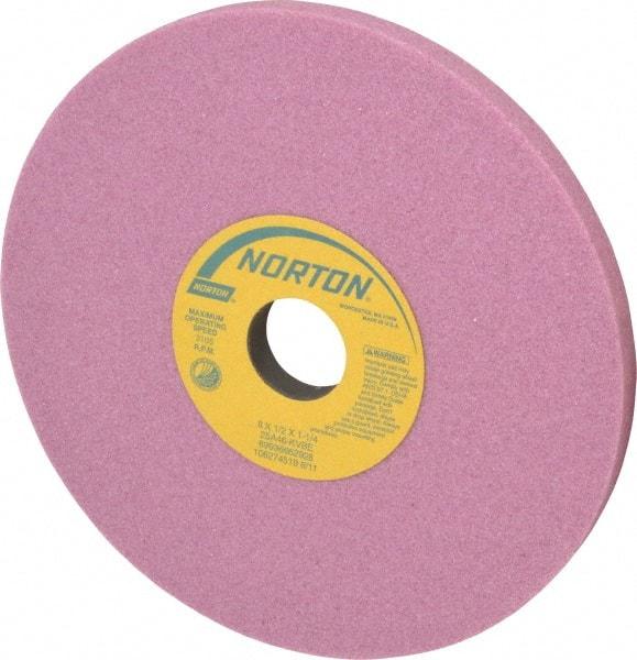 Norton - 8" Diam x 1-1/4" Hole x 1/2" Thick, K Hardness, 46 Grit Surface Grinding Wheel - Aluminum Oxide, Type 1, Coarse Grade, 3,105 Max RPM, Vitrified Bond, No Recess - Apex Tool & Supply