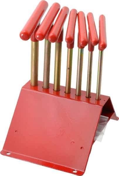 Made in USA - 7 Piece T-Handle Hex Key Set - Hex Range 7/64 to 1/4", 7" OAL, Chromalloy Steel - Apex Tool & Supply