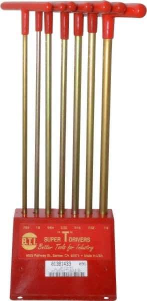 Made in USA - 7 Piece T-Handle Hex Key Set - Hex Range 7/64 to 1/4", 13" OAL, Chromalloy Steel - Apex Tool & Supply
