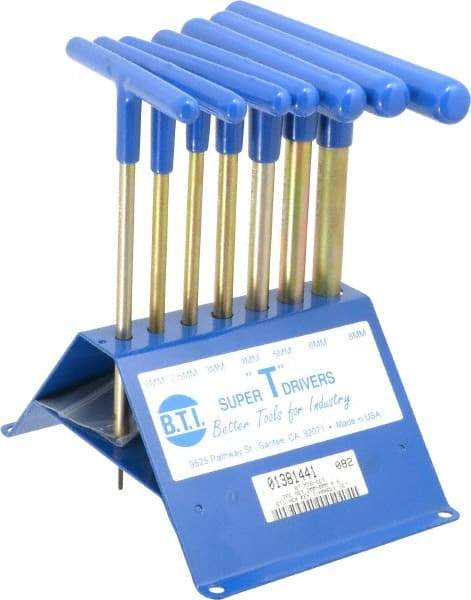 Made in USA - 7 Piece T-Handle Hex Key Set - Hex Range 2 to 8mm, 7" OAL, Chromalloy Steel - Apex Tool & Supply