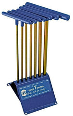 Made in USA - 7 Piece T-Handle Hex Key Set - Hex Range 2 to 8mm, 13" OAL, Chromalloy Steel - Apex Tool & Supply