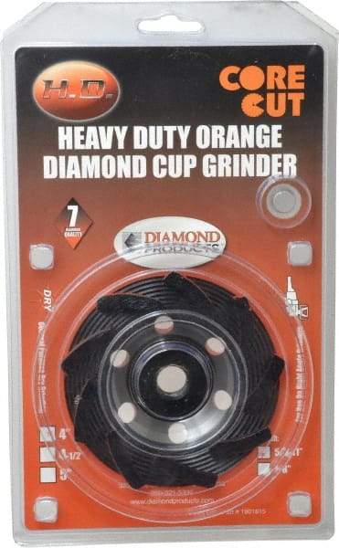Core Cut - 4" Diam, 3/16" Overall Thickness, Spiral Cup Tool & Cutter Grinding Wheel - Diamond, 15,000 RPM - Apex Tool & Supply
