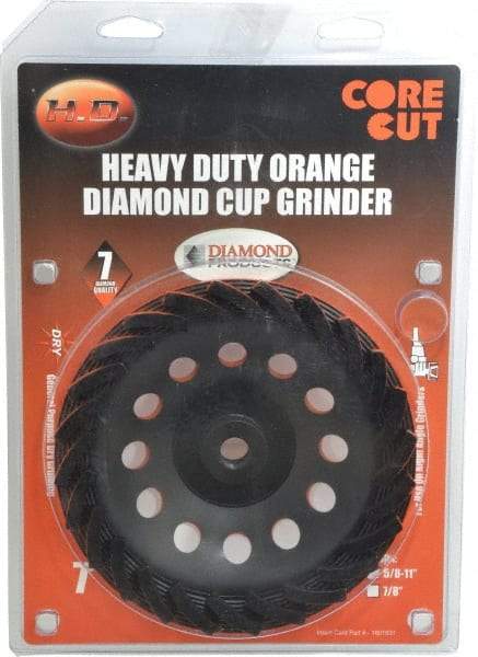 Core Cut - 7" Diam, 3/16" Overall Thickness, Spiral Cup Tool & Cutter Grinding Wheel - Diamond, 8,725 RPM - Apex Tool & Supply