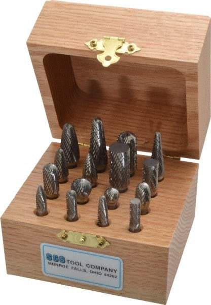 SGS Pro - 16 Piece, 1/4" Shank Burr Set - Tungsten Carbide - Apex Tool & Supply