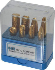 SGS Pro - 8 Piece, 1/4" Shank Burr Set - Tungsten Carbide, Multiple Head Shapes, 14° Included Angle - Apex Tool & Supply