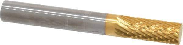 SGS Pro - 1/4" Cut Diam, 1/4" Shank Diam, Cylinder Head Double Cut Burr - Carbide, Flat End, 5/8" LOC, 2" OAL - Apex Tool & Supply