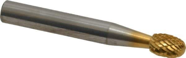 SGS Pro - 1/4" Cut Diam, 1/4" Shank Diam, Oval Head Double Cut Burr - Carbide, Radius End, 3/8" LOC, 2" OAL - Apex Tool & Supply